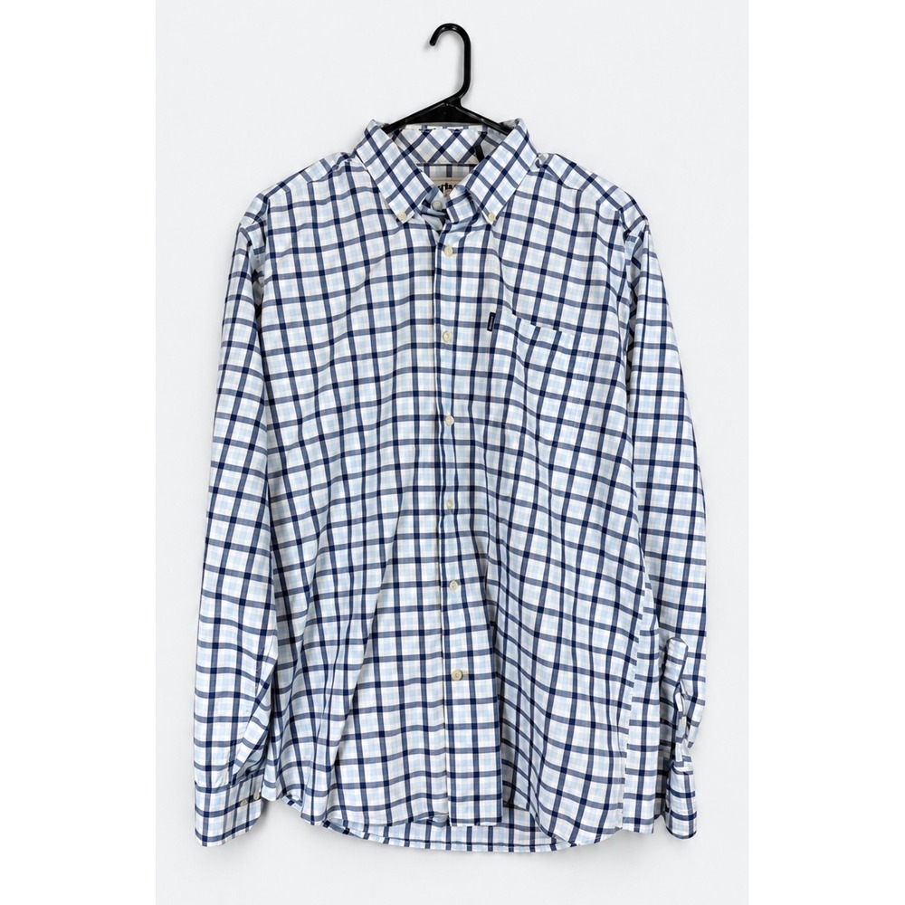 Barbour Mens Tailored Fit Button Down Shirt Blue White Multi Check Plaid L